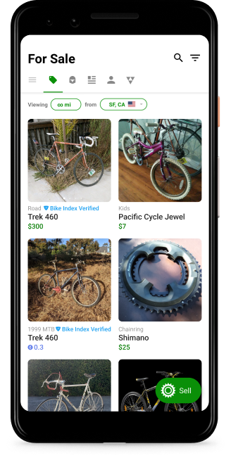 Screenshot of making a new bicycle listing